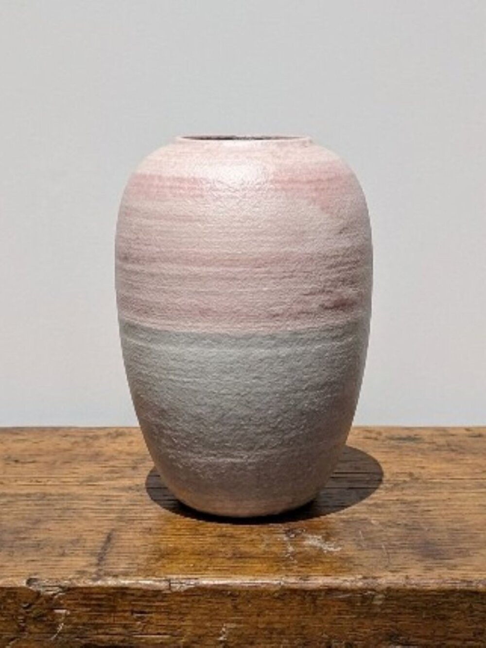 Southwestern Style Pottery Vase 9" Sunset Pink Grey Banded Vintage Hand Thrown